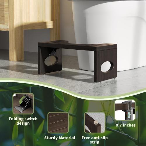 7 Inch Bamboo Toilet Stool, Foldable Poop Stool, Bathroom Step Stool Squat (Brown)