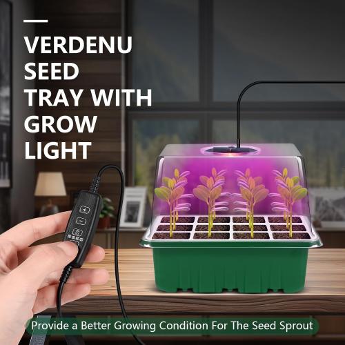 Verdenu Seed Trays with Grow Light, 5 Pack Seed Starter Tray with Timing Controller, 60-Cells Seed Starter kit Adjustable Brightness and Humidity, Thicken Seedling Trays for Greenhouse & Garden