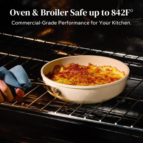 Redchef Ceramic Non Stick Frying Pans Skillet, Omelette Egg Pan with Stay Cool Handle, Ceramic Chef Pan for Cooking Non Toxic, PFOA & PFAS Free, Induction Compatible, Dishwasher Safe(Beige, 9.5-Inch)