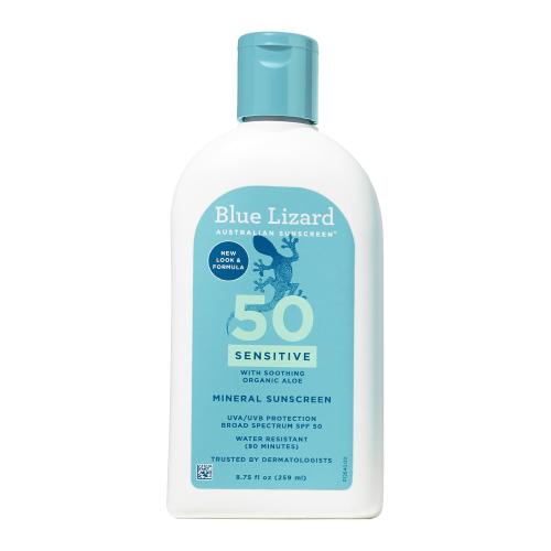 Blue Lizard SENSITIVE Mineral Sunscreen with Zinc Oxide, SPF 50 , Water Resistant, UVA/UVB Protection with Smart Bottle Technology - Fragrance Free, 8.75 oz.