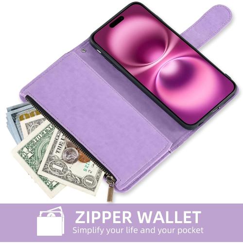 Asuwish Compatible with iPhone 16 Plus 6.7 inch Wallet Case and Tempered Glass Screen Protector Flower Leather Flip Credit Card Holder Cell Phone Cover for i Phone16 16  i16   16Plus Women Men Purple