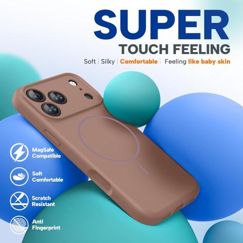 Miracase Magnetic for iPhone 17 Pro Case, Silicone, Chocolate | Compatible with MagSafe, Soft Microfiber Lining,Shockproof Drop Protection Phone Case for 17 Pro