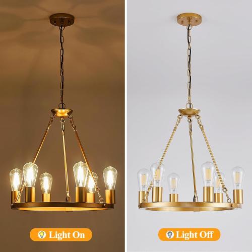 6 Lights 18.1 Gold Wagon Wheel Chandelier,