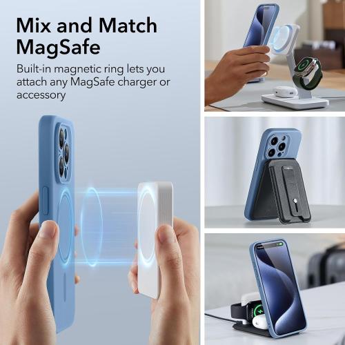 ESR for iPhone 15 Case with MagSafe, Supports Magnetic Charging, Slim Liquid Silicone Case, Shock Absorbing, Screen and Camera Protection, Cloud Series, Light Blue