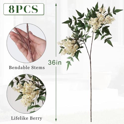 8 Pcs 36 Artificial Nandina Berry Stem, Fake Branches for Vase (Beige)