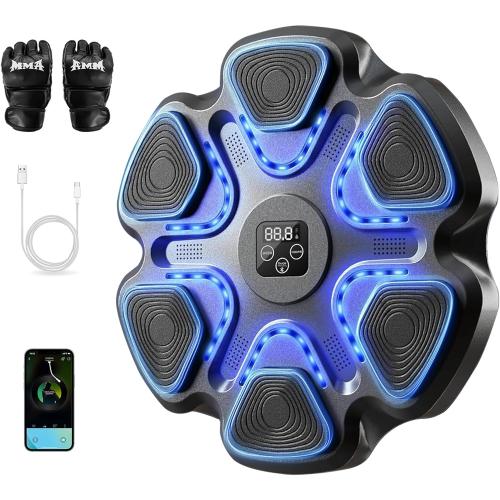 Black Music Boxing Machine,Smart Bluetooth Boxing Machine for Adults & Kids,Boxing Training Machine with Boxing Gloves, Music Playback Boxing Workout Equipment Target for Home, Office, Gym
