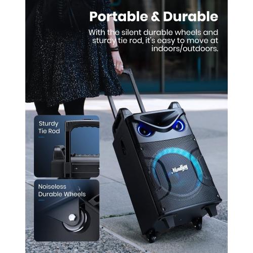 Moukey Karaoke Machine, 10 Woofer Portable PA System, Bluetooth Speaker with 2 Wireless Microphones, Lyrics Display Tablet Holder, Party Lights & Echo/Treble/Bass Adjustment Support REC/AUX/USB/TF