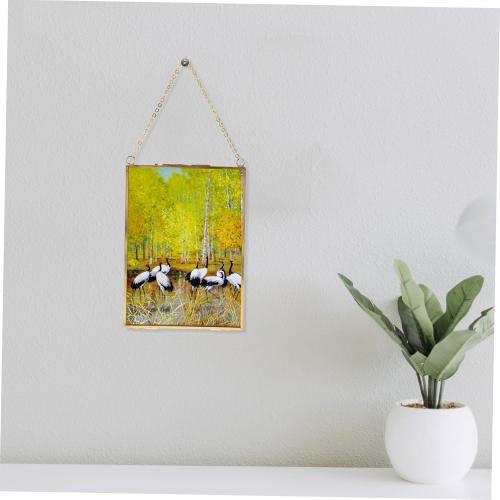 SOLUSTRE Hanging Glass Photo Frame with Specimen Clip Geometric Decorative Holder for Wall Mounted Photos Copper Color for Home Decor and Unique Displays