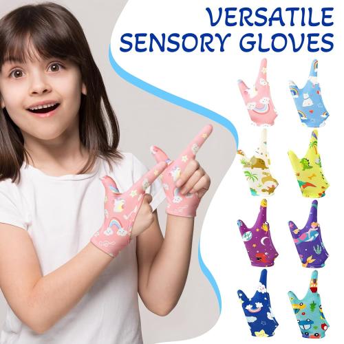 Janmercy 16 Pcs Thumb Sucking Stop for Kids Chewy Gloves Stop Breathable Thumb Guard for Nail Biting Gloves Cute Finger Sucking Stopper for Kids, 8 Style, 2 Finger(3-6 Years)