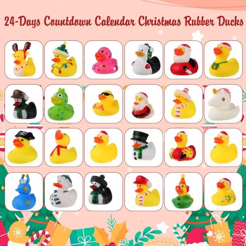 Rubber Duck Advent Calendar 2025, 24 Days Christmas Rubber Ducks Countdown Calendar 24 Pcs Christmas Ducks Advent Calendars Stocking Stuffers Bath & Pool Toys for Kids Boys Girls