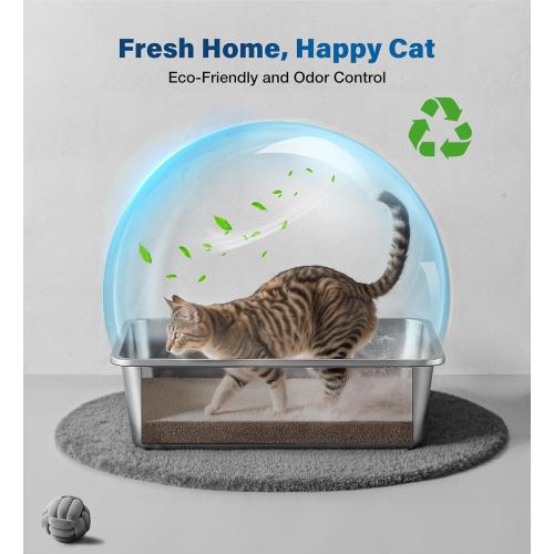 Stainless Steel Litter Box with Handle, Large Metal Cat Litter Box with High Sided for Big and Small Cats, Kitty Litter Boxes, Non-Stick, Easy to Clean, Odor-Free, Cat Toilet，Litterbox