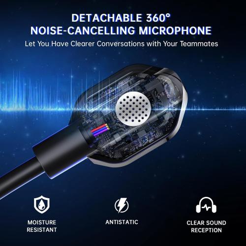 Black RYR Wireless Gaming Headset for Xbox Series X|S, Xbox One, PC, PS4/5, Mac, Switch, Mobile, 3D Surround Sound, Bluetooth 5.3, 60H Battery, Gaming Headphones with Detachable Noise Canceling Mic-Black