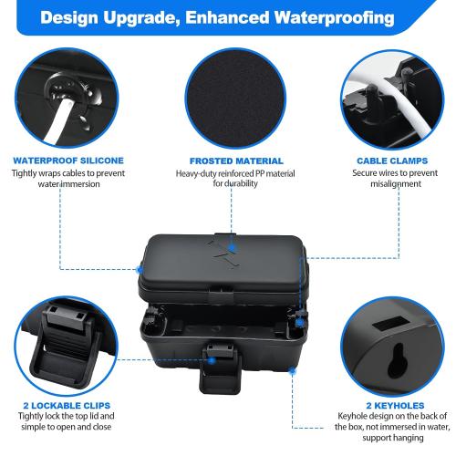 Hrensaw Small Weatherproof Electrical Connection Box(Inner 5.5 x 3 x 2.2inch),Outdoor Electrical Box,Waterproof Extension Cord Covers for Plug, Extension Cables, Holiday Lights,Black