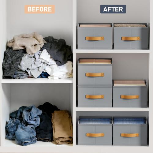 DIMJ Wardrobe Clothes Organizer - Foldable Closet Drawer Organizer Dividers for Jeans, Pants, Sweater, T Shirt, Storage Bins with Handles for Shelf