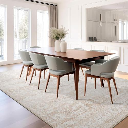 10x14 Area Rugs for Living Room Large Washable Rugs for Bedroom Floral Vintage Non-Slip Thin Area Rug Indoor Home Office Decor Beige