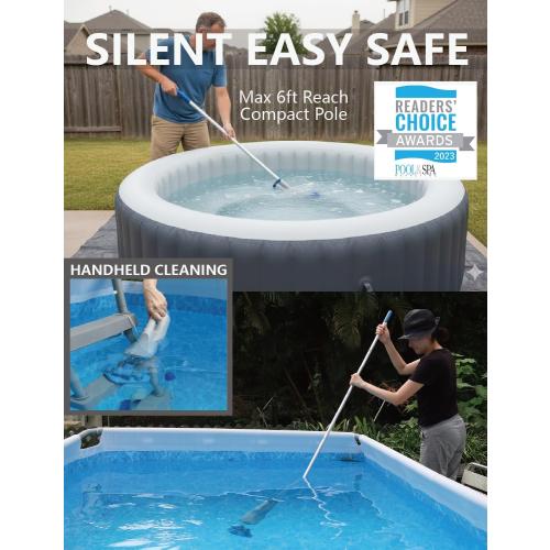 KOKIDO Cordless Handheld Pool Vacuum for Above Ground Pool, with 6ft Pole and 2 Vac Brush Heads, Ideal for Spot Cleaning Small Inground Pool Spa up to 20ft, Rechargeable, 60min, Sand and Light Debris