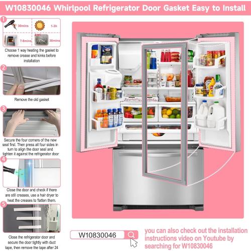 LXun Upgrade W10830046 Refrigerator Door Gasket Compatible with Maytag Kenmore Whirlpool Refrigerator Door Parts W10163997 for Whirlpool Freezer Door Seal W10443241 ERP12069725 AP6048305 PS12069725 ‼️has stains‼️