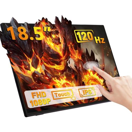 GeeekPi 18.5 inch Portable Monitor 1920x1080 IPS Touchscreen 120HZ 1080P Touch Display with HDMI USB-C, Built-in Speakers, Kickstand VESA for Xbox PS4/5 Laptop Mac PC