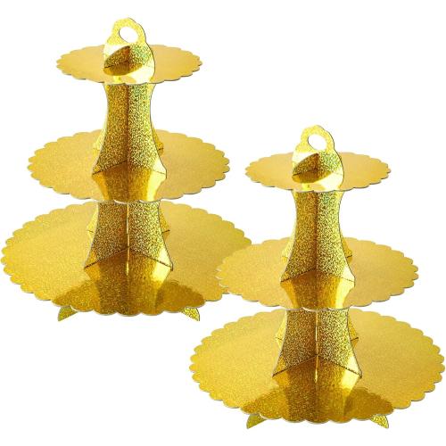 Soleebee 3-Tier Cupcake Stand, Cardboard Cupcake Tower, Dessert Cup Cake Stand Tower for Birthday Wedding Party Decoration, Cupcake Tier Stand 2 Set (Glitter Gold)