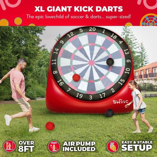 Swooc Games - Inflatable Giant Kick Darts (15  Ways to Play) - Jumbo Soccer Dartboard w/Air Pump - Big Carnival Games - Giant Outdoor Games - Oversized Dart Board Yard & Lawn Game for Kids & Adults