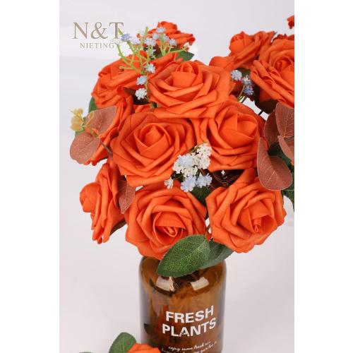 N&T NIETING Artificial Flowers, Fake Flowers Burnt Orange Roses Perfect for DIY Wedding Bridal Bouquets Centerpieces Bridal Shower Party Home Fall Flower Arrangement Decorations, 50Pcs