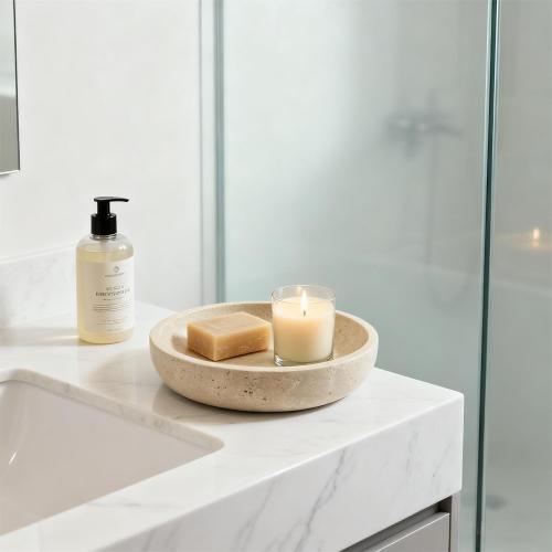 Large Decorative Marble Bowl, 7.87 inches,Natural Stone Round Bowl for Home  (beige)