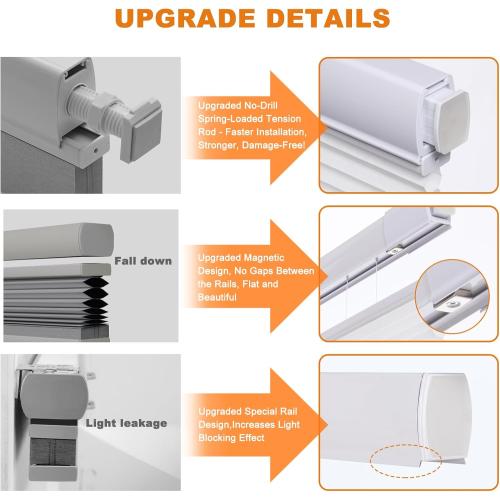 Persilux No Tools No Drill Blackout Cellular Shades for Windows Cordless Top Down Bottom Up Honeycomb Blinds,Easy to Install Cellular Blinds for Indoor Windows, White, 38.5 W x 64 H