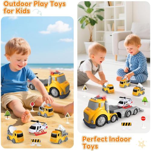 Truck Toys for Toddler 1, 2, 3, 4 Year Old Boy, Construction Transport Trucks Toy Set, Ideal Christmas Birthday Gifts for Kids.