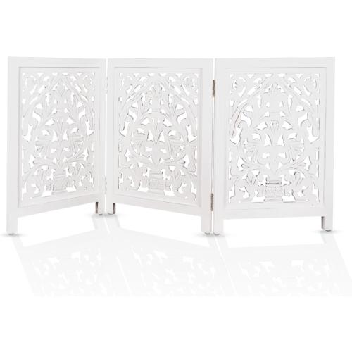 Decorative Wooden Pet Gate, Dog Fence, Cat Gate, Foldable, Adjustable, Portable, Extra-Wide, Wooden Dog Barrier, Free-Standing Puppy Gate 3 Panels for Indoor, Doorways, Stairs-24x54 Inch Antique White