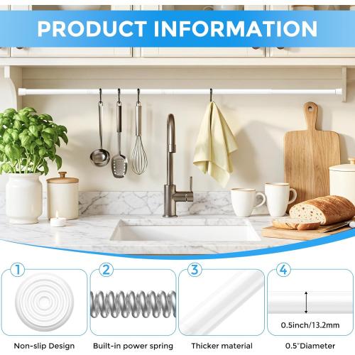 2 Pack Spring Tension Curtain Rod 32.5 to 58 inch Adjustable Curtain Rods No Drilling Spring Loaded Curtain Rods for Windows Doors, White