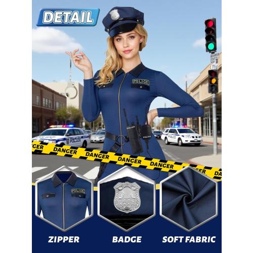 Women Large Police Costume,Cop Costume Outfit for Adult Police Officer Romper Costume Halloween Cosplay Party Events