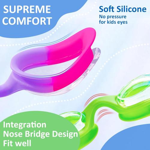 XDX Kids Swim Goggles, 3 Pack With Adjust Bungee Strap, No Leaking Anti-Fog for Boys Girls Age 3-14