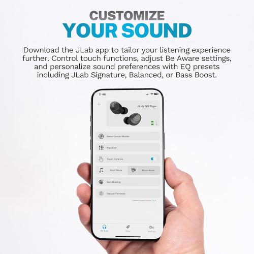 JLab Go Air Pop  True Wireless Earbuds, in Ear Headphones, Bluetooth Earphones, 35H Playtime Ear Buds, Bluetooth Earbuds with Microphone, USB-C Charging Case, Dual Connect, EQ3 Sound, Black