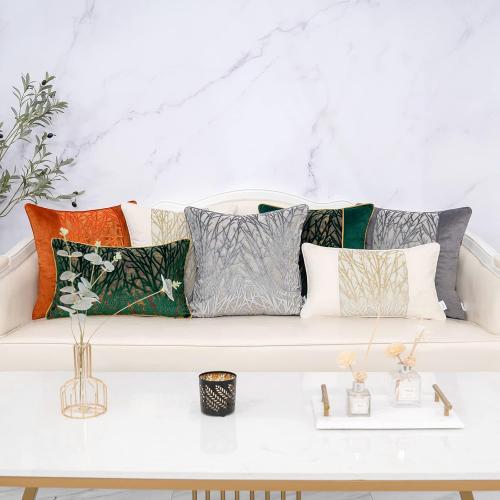 Yangest Green Throw Pillow Cover Velvet Cushion Cover Branches Rectangular Pillowcase for Sofa Couch Bedroom Living Room, 12x20 Inch