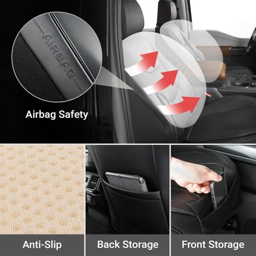 Coverland Custom Truck Car Seat Covers Front Seats for [2019-2026 RAM 2500, 3500 Crew Cab Front Bucket Seats Rear Whole Bench Seat] - Protector Water Resistant Leather Seat Cushion [Front-Black]