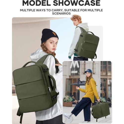 Large Travel Backpack For Women Men,Carry On Backpack For Traveling On Airplanes,Personal Item Travel Bag Laptop Work Backpacks Olive Green
