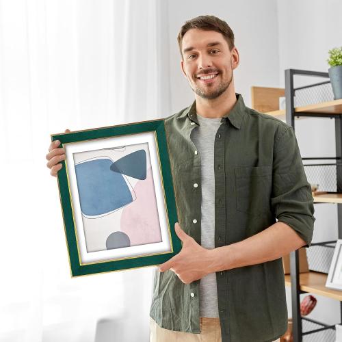 Suede 11x15 Frame - Single Frame, Christmas Elegant Green 11 x 15 Poster Frame with Mat for 8.5x11, 11x15 Picture Frames for Artwork, Puzzles, Photos and Movie Posters