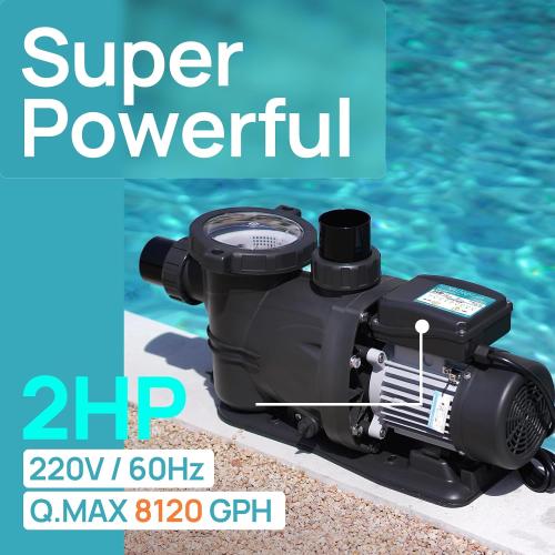 2HP In/Above Ground Pool Pump with Timer 8120GPH High Flow 220V Powerful Self Primming Swimming Pool Pumps with Filter