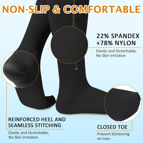 CASMON Zipper Compression Socks for Women & Men, 20-30 mmHg Closed Toe Knee High Support Sock, Medical Zip up Socks for Edema, Varicose Veins, Post-surgery, Swelling, Nurses, Pregnancy (1 Pair)