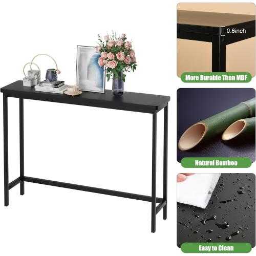 VASMIA Console Table, Entryway Table, Narrow Sofa Table, 39 Bamboo Hallway Table for Entryway, Living Room, Bedroom, Foyer, Black
