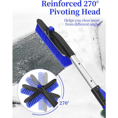 HEEYA Car Scraper with 12.6 Inch Large Brush Head, Extendable Snow Scraper for Windshield Window, Snow Brush and Ice Scraper for SUV Truck Automobile Vehicle - Blue