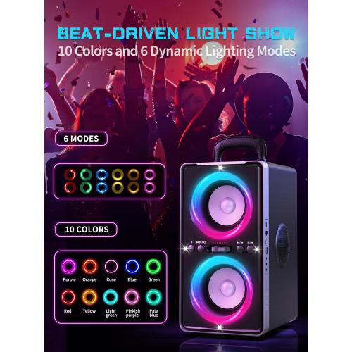 YIER Bluetooth Speaker, 200W Peak Loud Stereo with Big Bass, 20H Playtime, TWS, Fast Charging, Portable Handle, Wireless Large Boombox Bocina with LED Light for Party Outdoor Backyard Camping