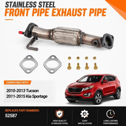 52587 Exhaust Pipe for 10-13 Hyundai Tucson & 2011-2015 Kia Sportage FP12 | One-Piece Exhaust Pipe, New Stainless Steel Replacement, Vibration Damping And Precise Direct Fit, Easy Install OE#286102S100