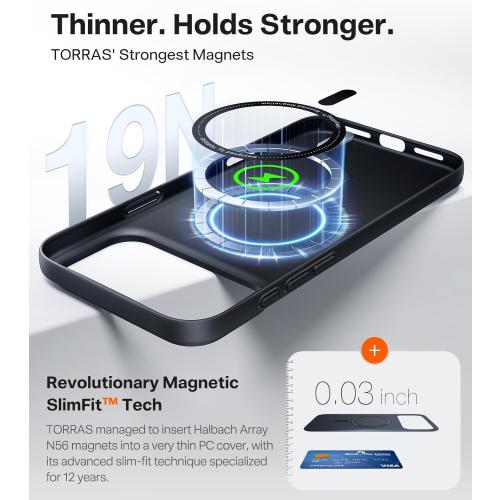 TORRAS Magnetic Slim Fit for  Case 6.3 inch, Ultra-Thin, Compatible with MagSafe, Lightweight Matte Anti-Scratch Hard PC Cover, OriginFit, Black