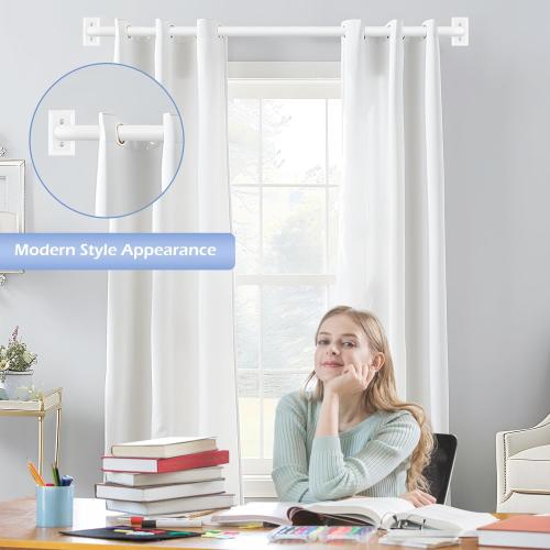 White Wrap Around Curtain Rods 48 to 90 Inch:Blackout Heavy Duty Adjustable Window Curtain Rod for Bedroom Kitchen,Modern Decorative Curved French Metal Single Drapery Rods Easy Install,White