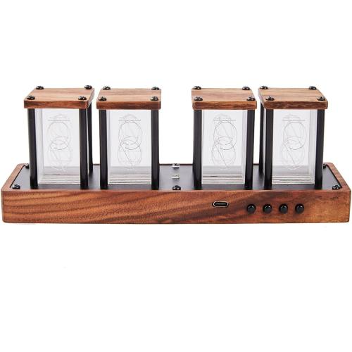 Nixie Tube Clock Electronic LED Glow Tube Clock Simulation 5V Alarm Clock DIY LED Imitation Nixie Tube Clock USB Powered Home Decoration Gift (no Need to Assemble 4RGB), Black