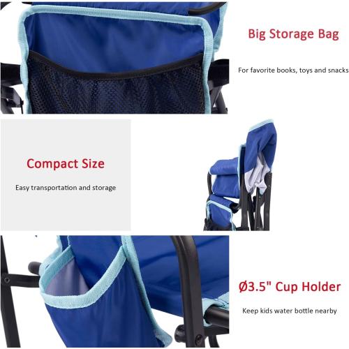 SUNNYFEEL Kids Folding Camping Chair for Ages 4-8 Boys and Girls, Blue | Dual-lock safety 125 lbs capacity, 3.5 lbs Aluminum Directors Chairs Lightweight with Carry Bag, Cup Holder for Camp, Picnic