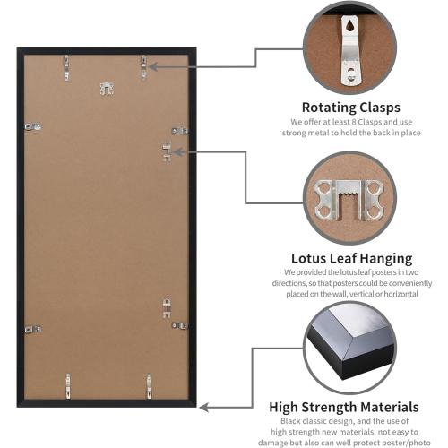 DOAI ART 11x22 Newspaper Frame 2 Pack, Black 11x22 Frames for Horizontal or Vertical Wall Mounting, Scratch-proof Safe and Artistic Large Photo Frame Wall Art