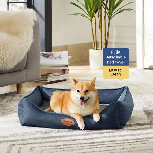 Orthopedic Dog Beds for Medium Dogs, Durable Egg Crate Foam Sofa Dog Bed wit Washable Removable Cover,Waterproof Lining,Pet Bed for Large Dogs (Navy Blue, 26.4 L x 21.7 W x 6.2 Th)
