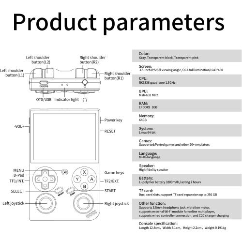 G350 Handheld Game Console , 3.5 Inch IPS Screen Linux System 3200 mAh Battery 4371 Games Preloaded , Portable Retro Video Games Console Support Controller and Earphone (Gray)